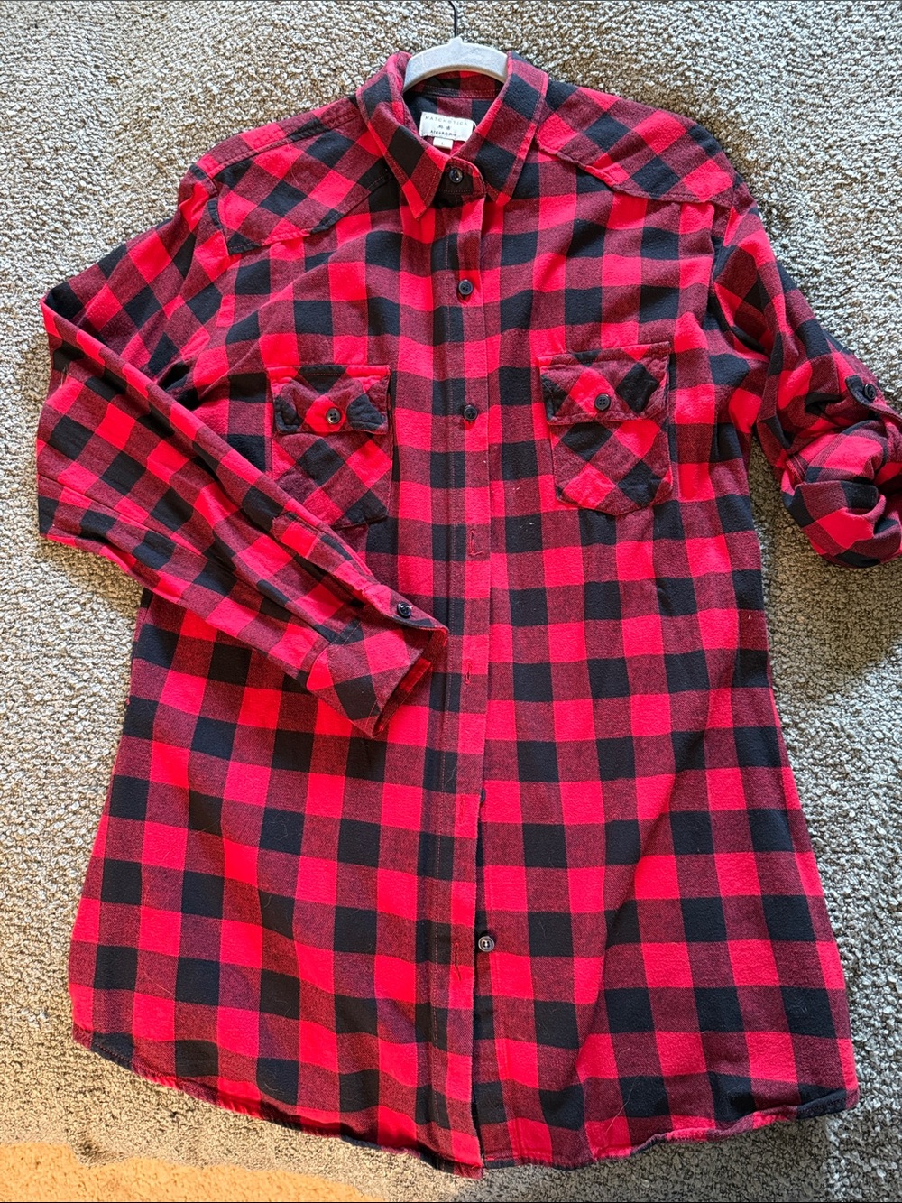 Women's Red & Black Plaid Button-Down Tunic shirt